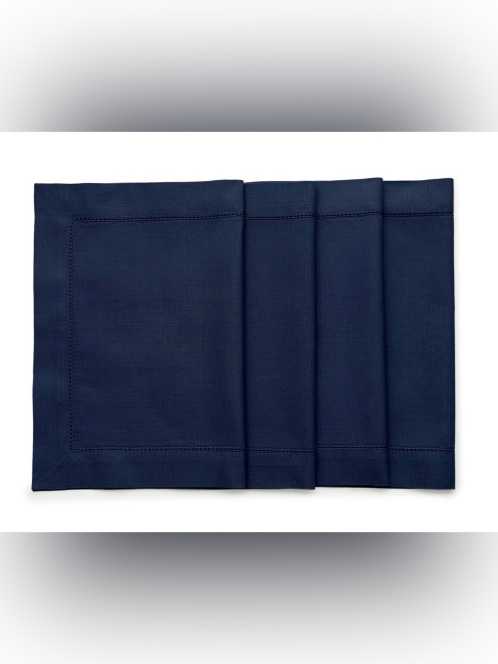 Hemstitch Placemats Hand-Crafted Cotton Linen Blend RICH NAVY BLUE (4-count)